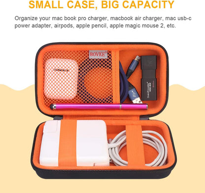PU Hard Travel Case for Macbook Air Pro Power Adapter Apple Magsafe 2 USB-C Charger - Extra Room for USB C Hub, Type C Hub, USB C Hub Multiport Adapter, Magic Mouse, Charging Cable, Black