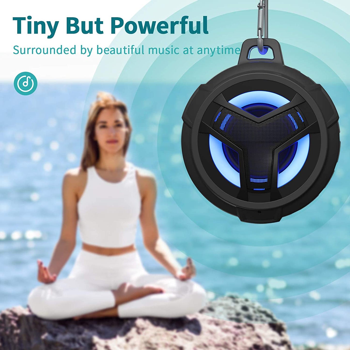 Bluetooth Shower Speaker, Waterproof Portable Bluetooth Speakers, IP67 Waterproof Wireless Speaker with LED Light, Floating, 2000Mah, True Wireless Stereo for Kayak, Beach,Gifts for Men -Black