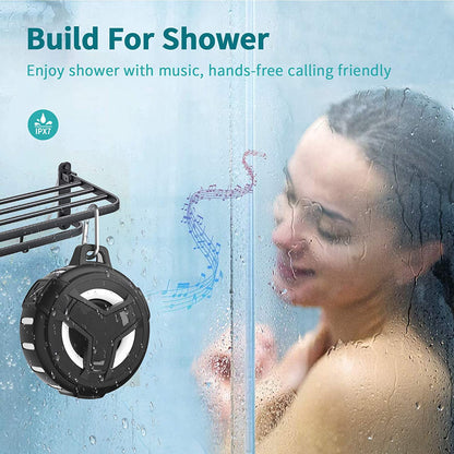 Bluetooth Shower Speaker, Waterproof Portable Bluetooth Speakers, IP67 Waterproof Wireless Speaker with LED Light, Floating, 2000Mah, True Wireless Stereo for Kayak, Beach,Gifts for Men -Black