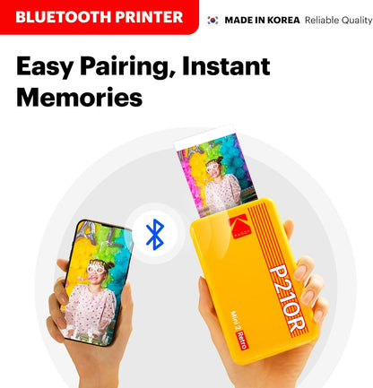 Mini 2 Retro 2.1X3.4” Portable Photo Printer (60 Sheets), Wireless Connection, Compatible with Ios, Android & Bluetooth, Real Photo, 4PASS & Lamination Process, Premium Quality – White