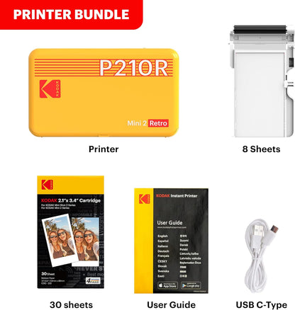 Mini 2 Retro 2.1X3.4” Portable Photo Printer (60 Sheets), Wireless Connection, Compatible with Ios, Android & Bluetooth, Real Photo, 4PASS & Lamination Process, Premium Quality – White